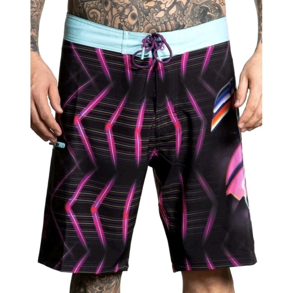 Sullen Men 30 Futures Boardshort Tattoo Grunge Electric Skull Swim Trunks Moto